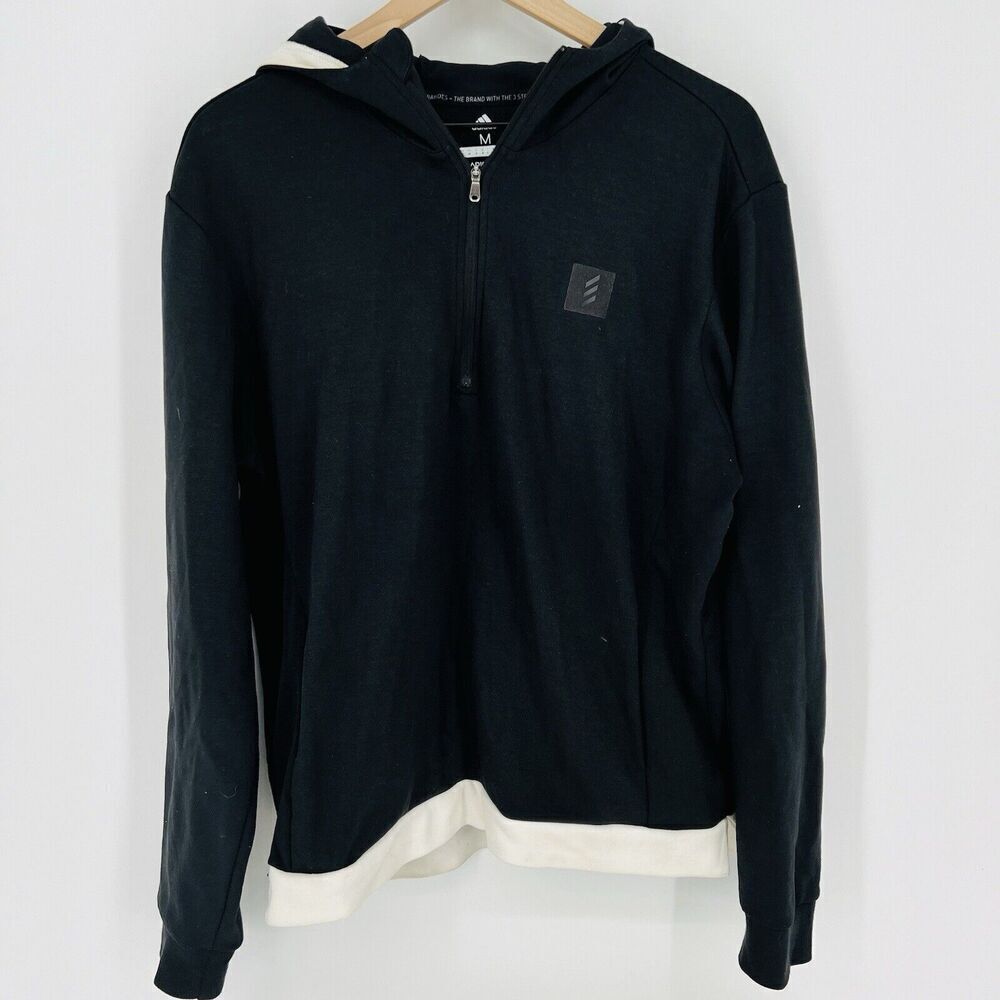 Adidas Adicross Black Hoodie White Trim Size Medium 1/2 Zip